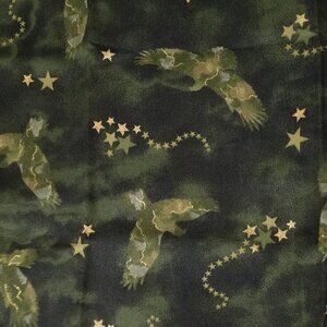 Fabric Traditions Patriotic Camo Eagles Green with Gold Sparkles 34 Inches